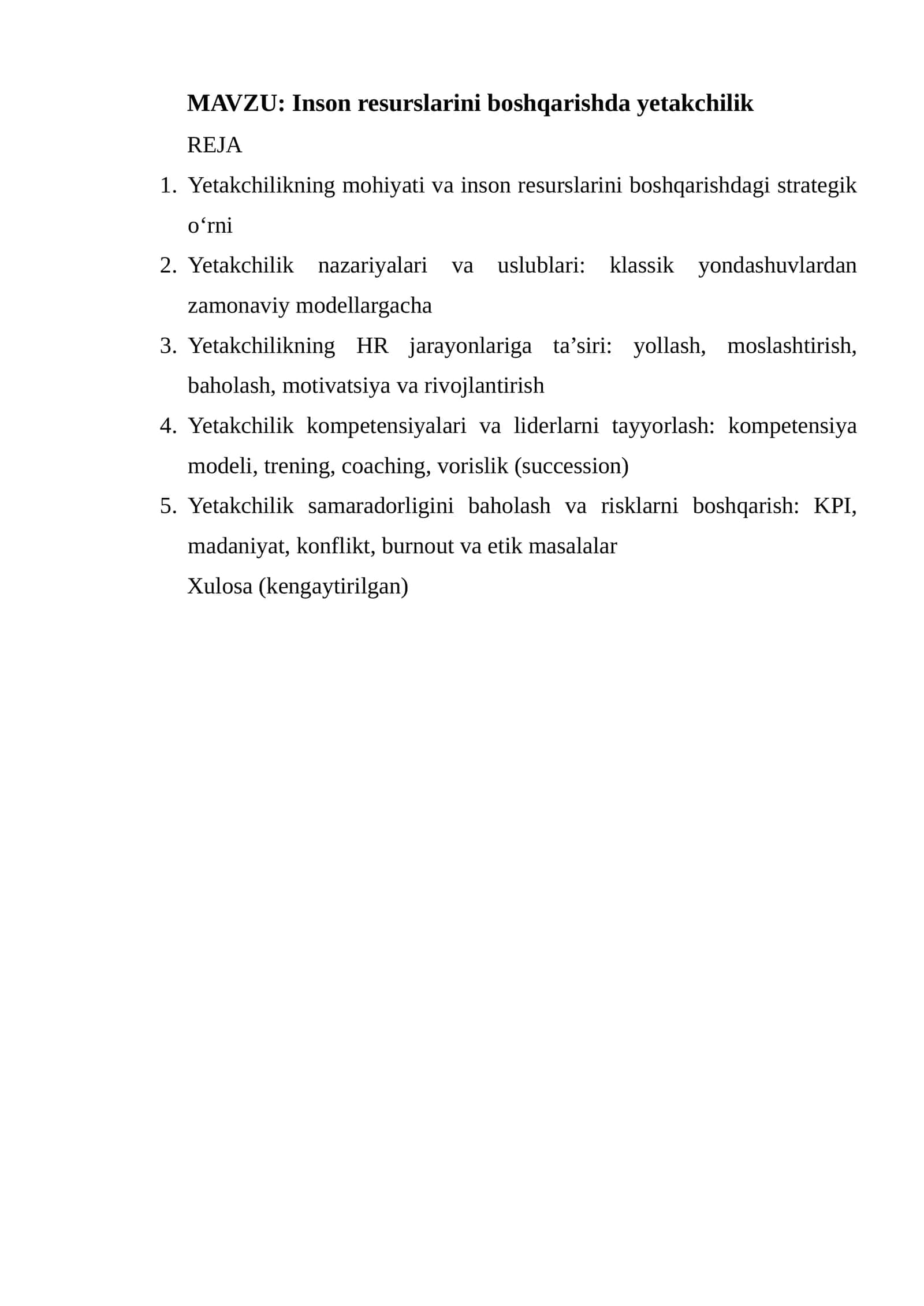 Inson resurslarini boshqarishda yetakchilik