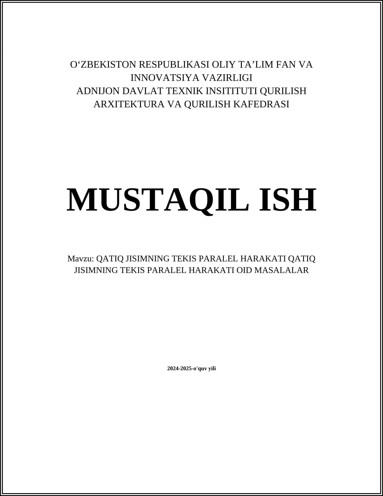 Qattiq Jismning Tekis Parallel Harakati