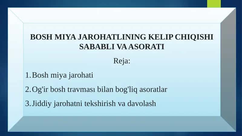 BOSH MIYA JAROHATLINING KELIP CHIQISHI SABABLI VA ASORATI