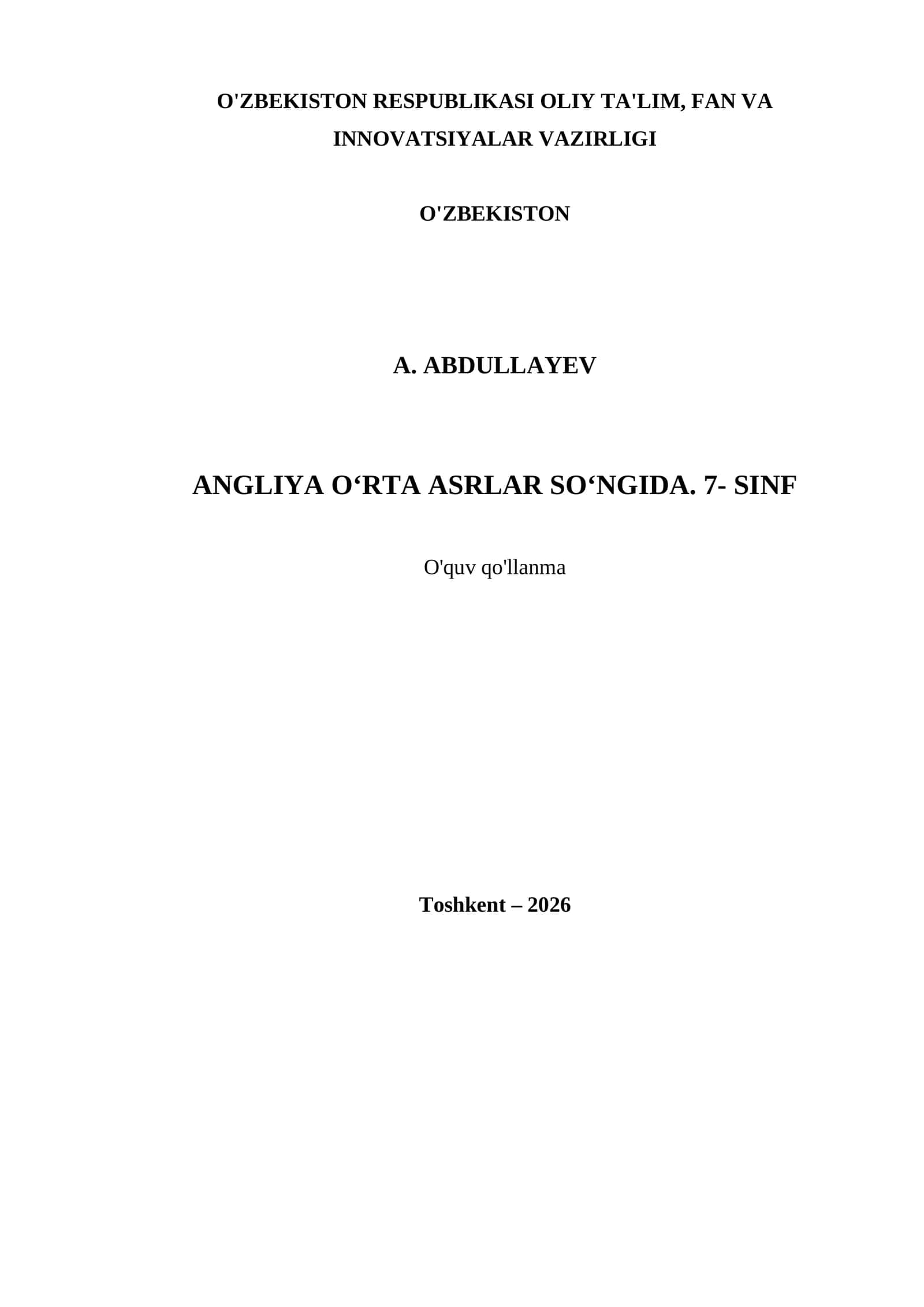 ANGLIYA O‘RTA ASRLAR SO‘NGIDA. 7- SINF