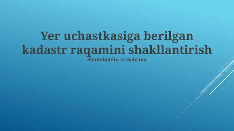 Yer uchastkasiga berilgan kadastr raqamini shakllantirish