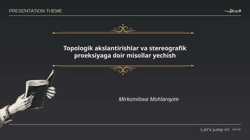 Topologik akslantirishlar va stereografik proeksiyaga doir misollar yechish