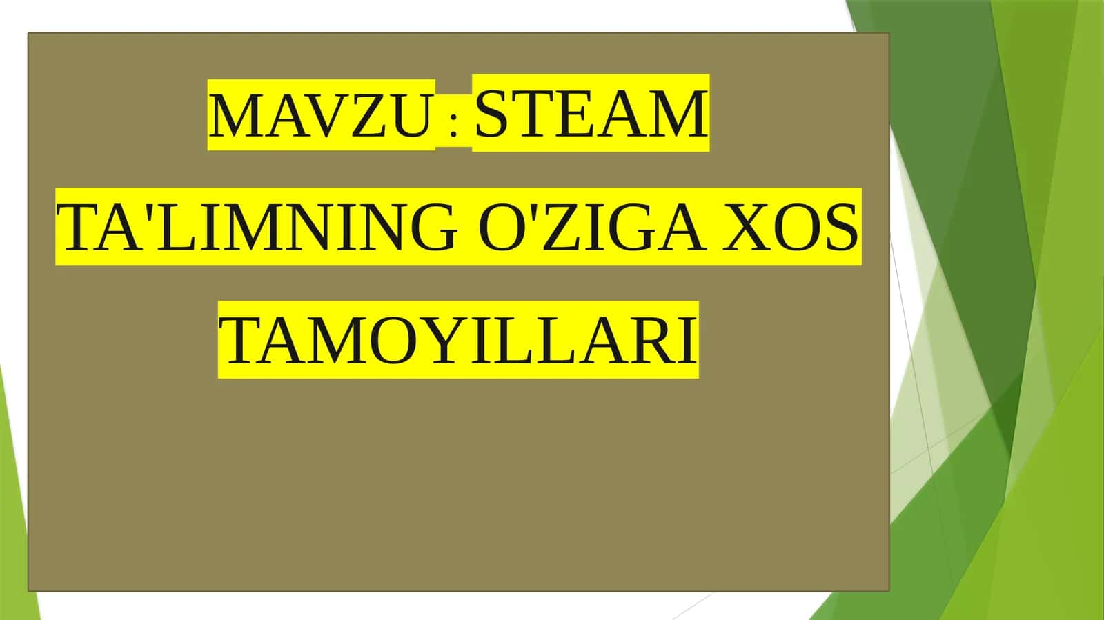 STEAM TA'LIMNING O'ZIGA XOS TAMOYILLARI