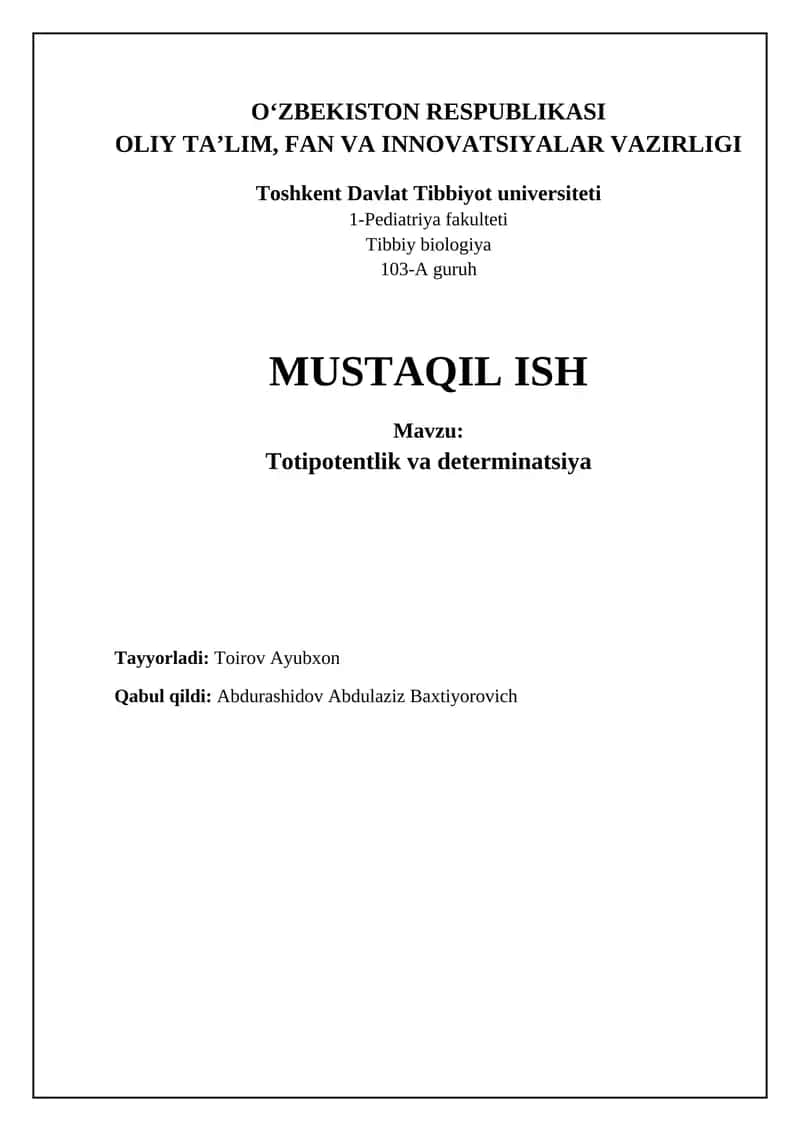 Totipotentlik va Determinatsiya