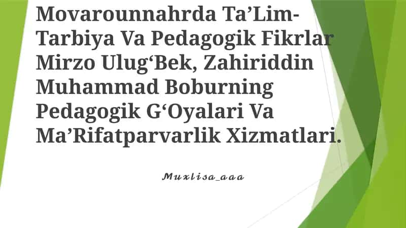 Xiv-Xvi Asrlarda Movarounnahrda Ta’Lim-Tarbiya Va Pedagogik Fikrlar