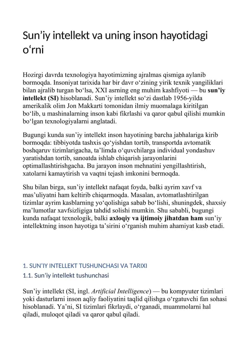 Sun'iy intellekt haqida siz bilgan va bilmaydigan ma'lumot