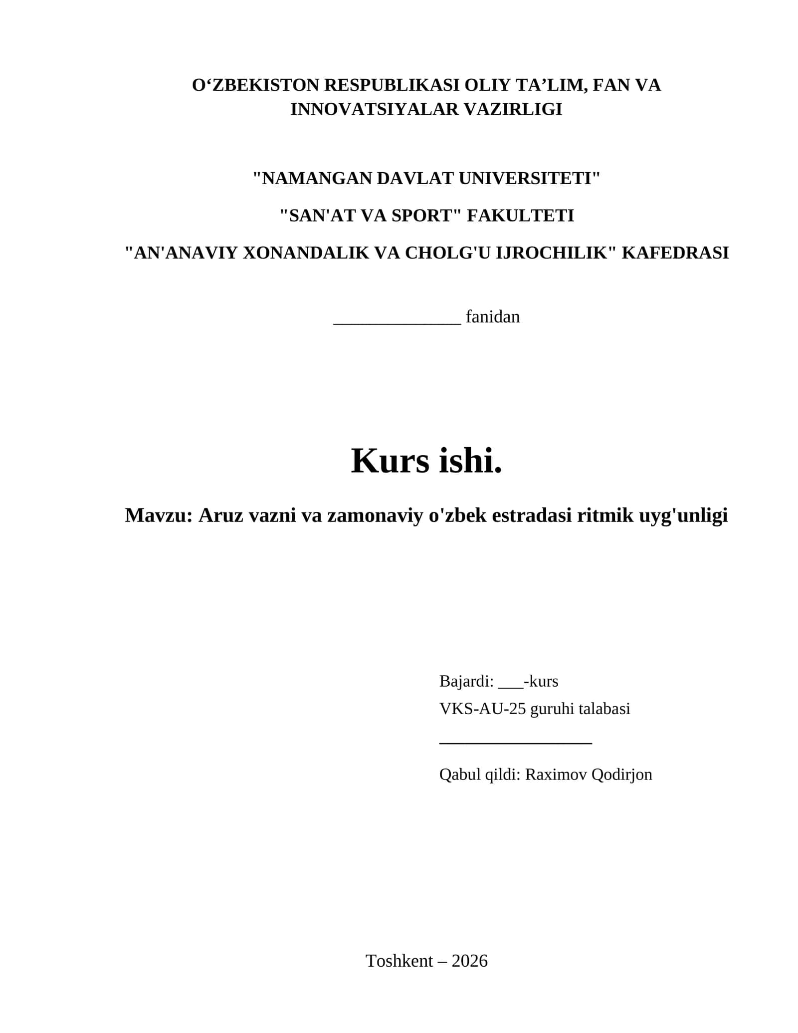 Aruz vazni va zamonaviy o'zbek estradasi ritmik uyg'unligi