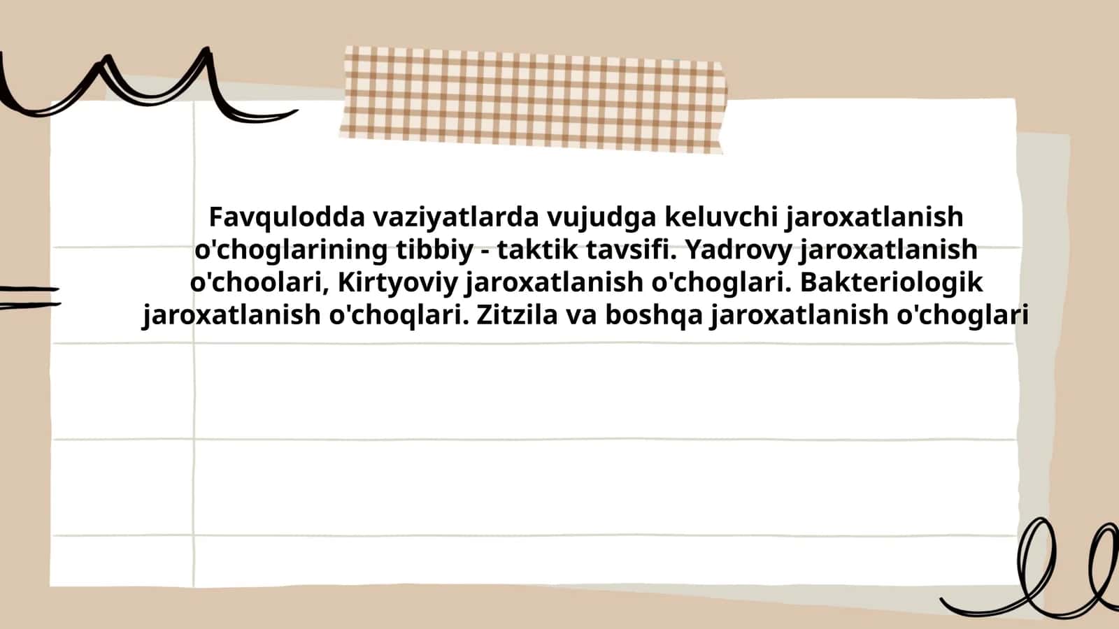 Favqulodda vaziyatlarda vujudga keluvchi jaroxatlanish o'choglarining tibbiy-taktik tavsifi