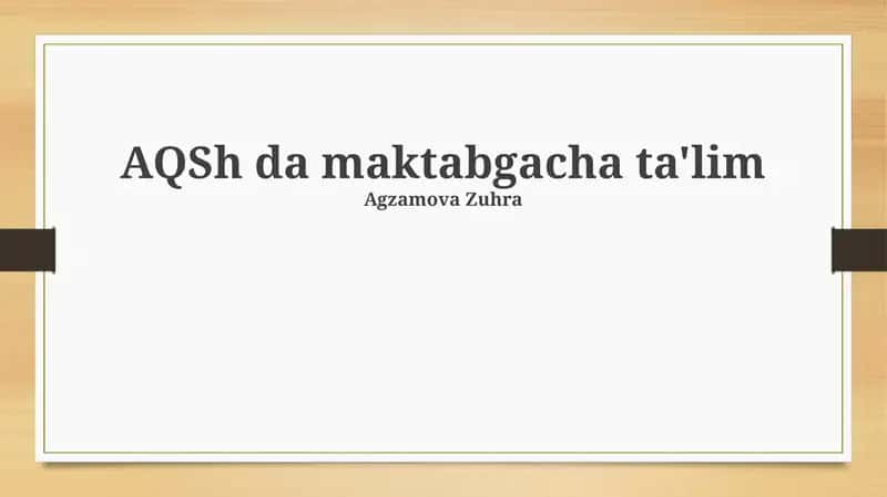 AQSh da maktabgacha ta'lim