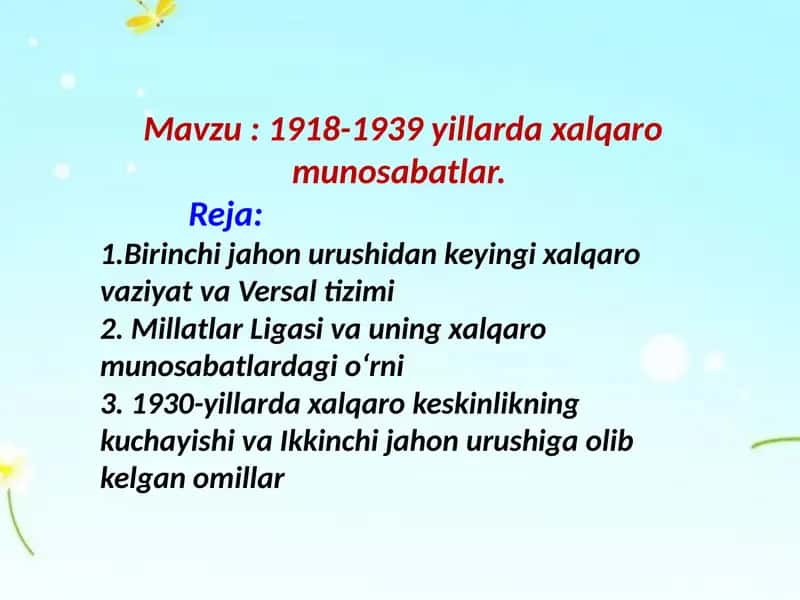 1918-1939 yillarda xalqaro munosabatlar