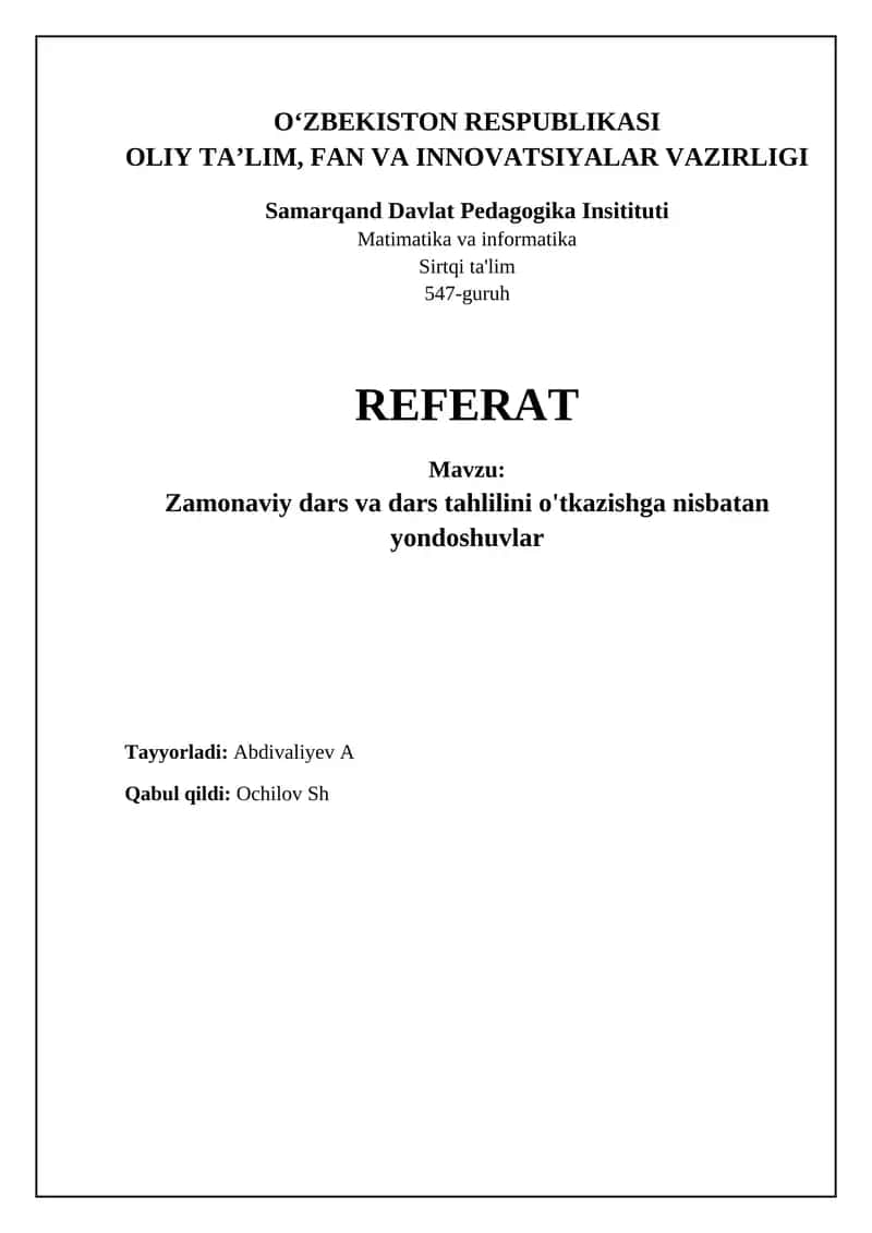 Zamonaviy darslarning asosiy usullari va texnikalari
