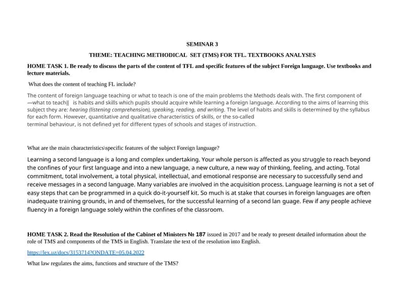 TEACHING METHODICAL SET (TMS) FOR TFL