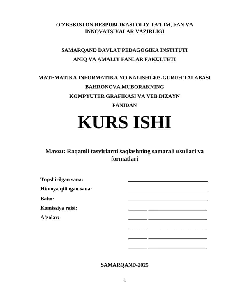 Kompyuter grafikasi va veb dizayn kurs ishi