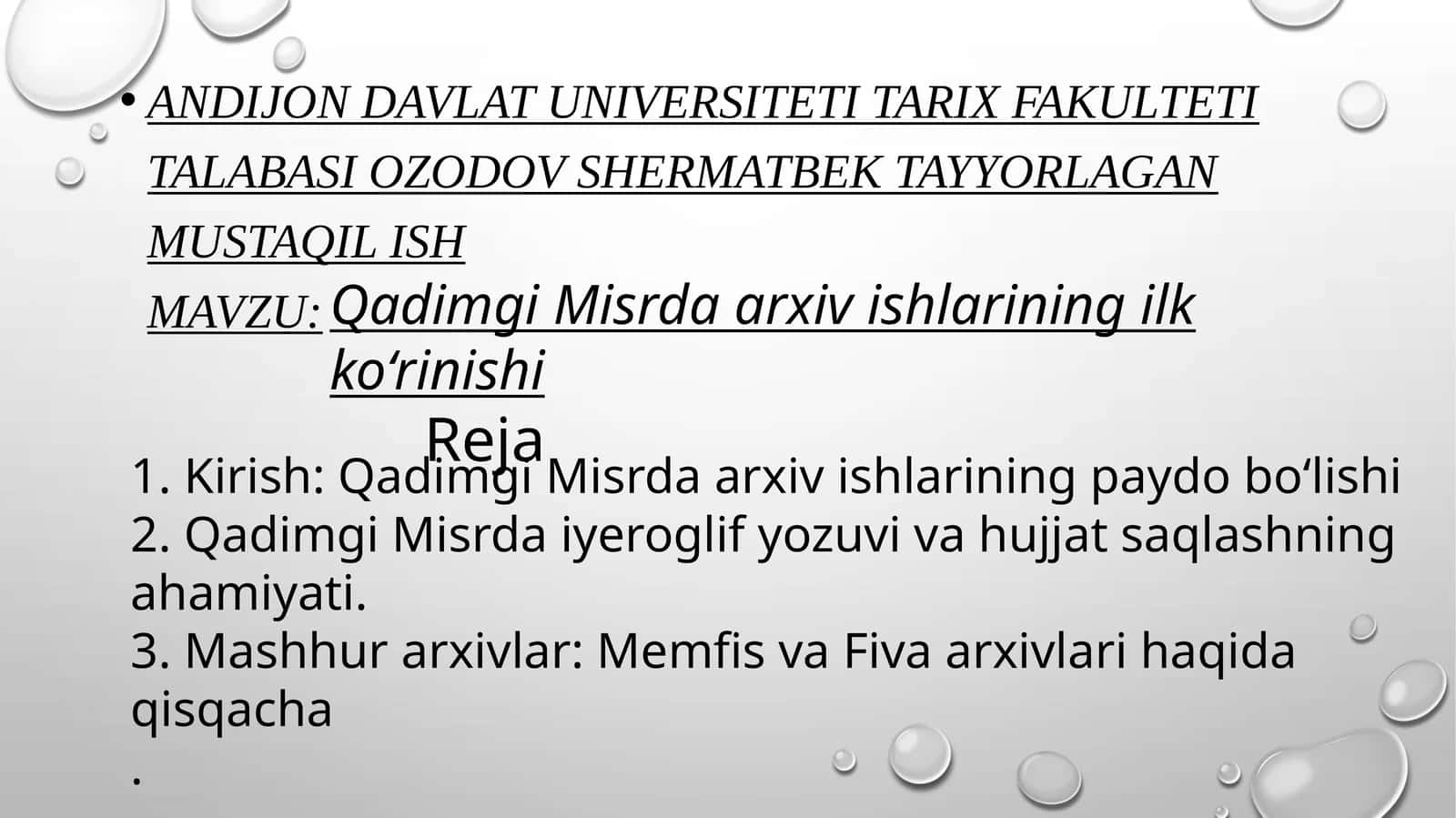 Mavzu: Qadimgi Misrda arxiv ishlari