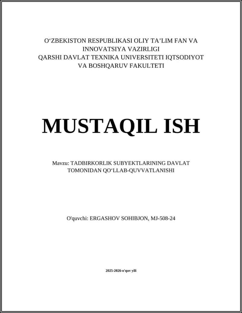 Davlat Subsidiya va Grantlar Tizimi Tadbirkorlikni Qo‘llab-quvvatlash