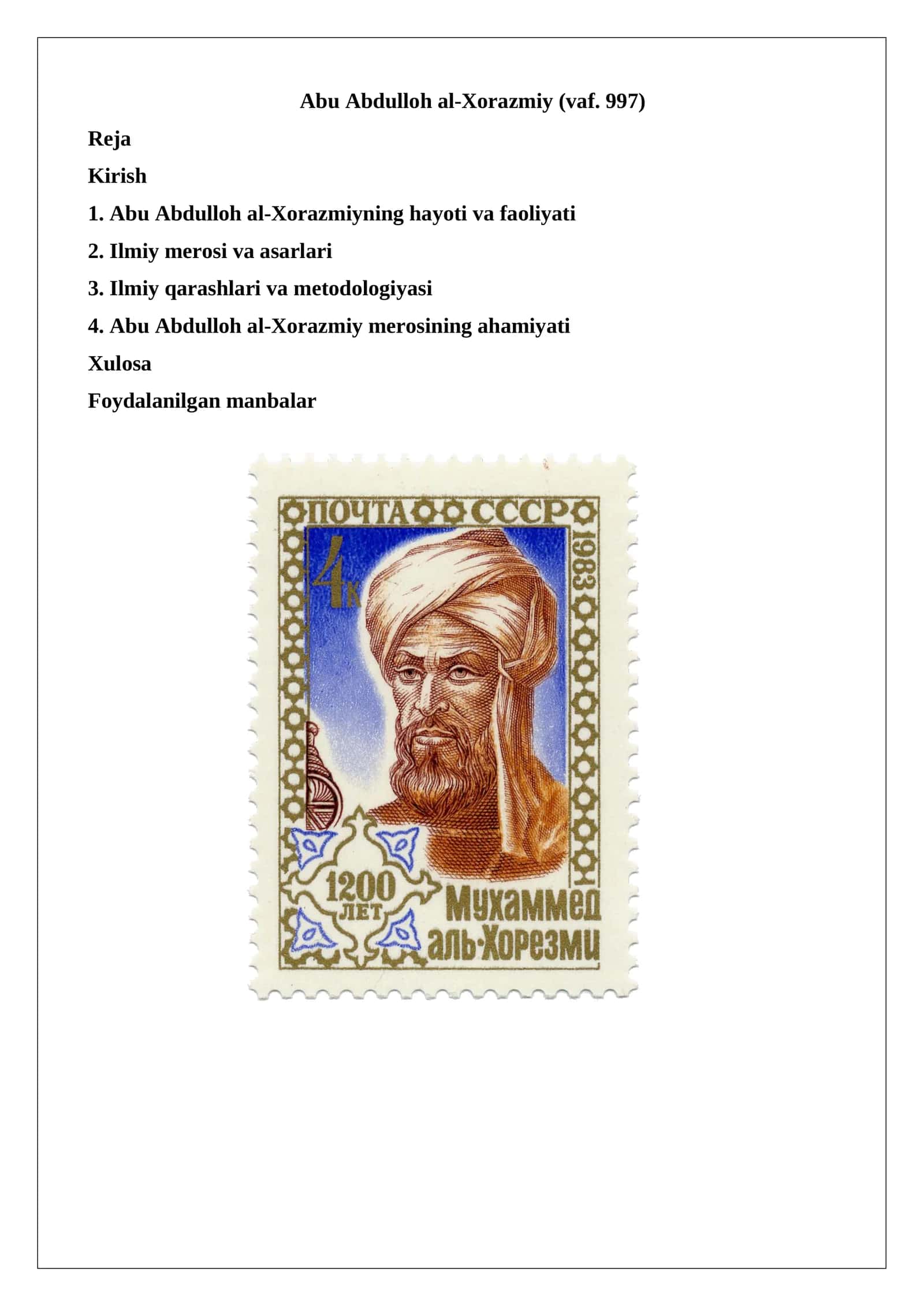 Abu Abdulloh al-Xorazmiyning hayoti va faoliyati