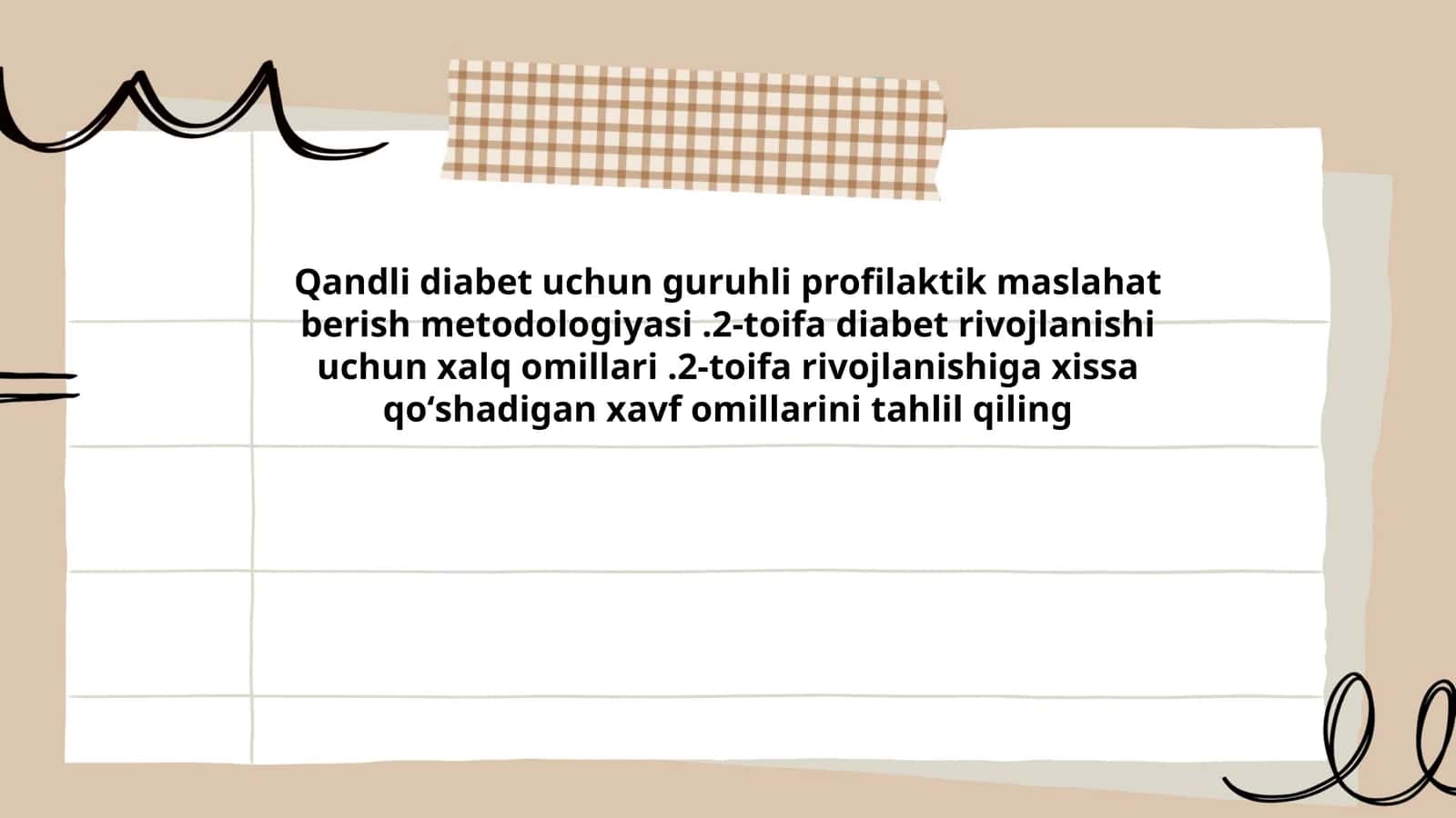 Qandli diabet uchun guruhli profilaktik maslahat berish metodologiyasi