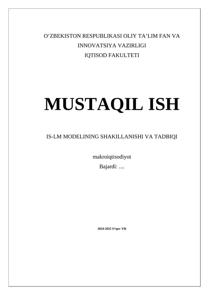 IS-LM modelini o'zgaruvchan iqtisodiy sharoitlarda tadqiq etish