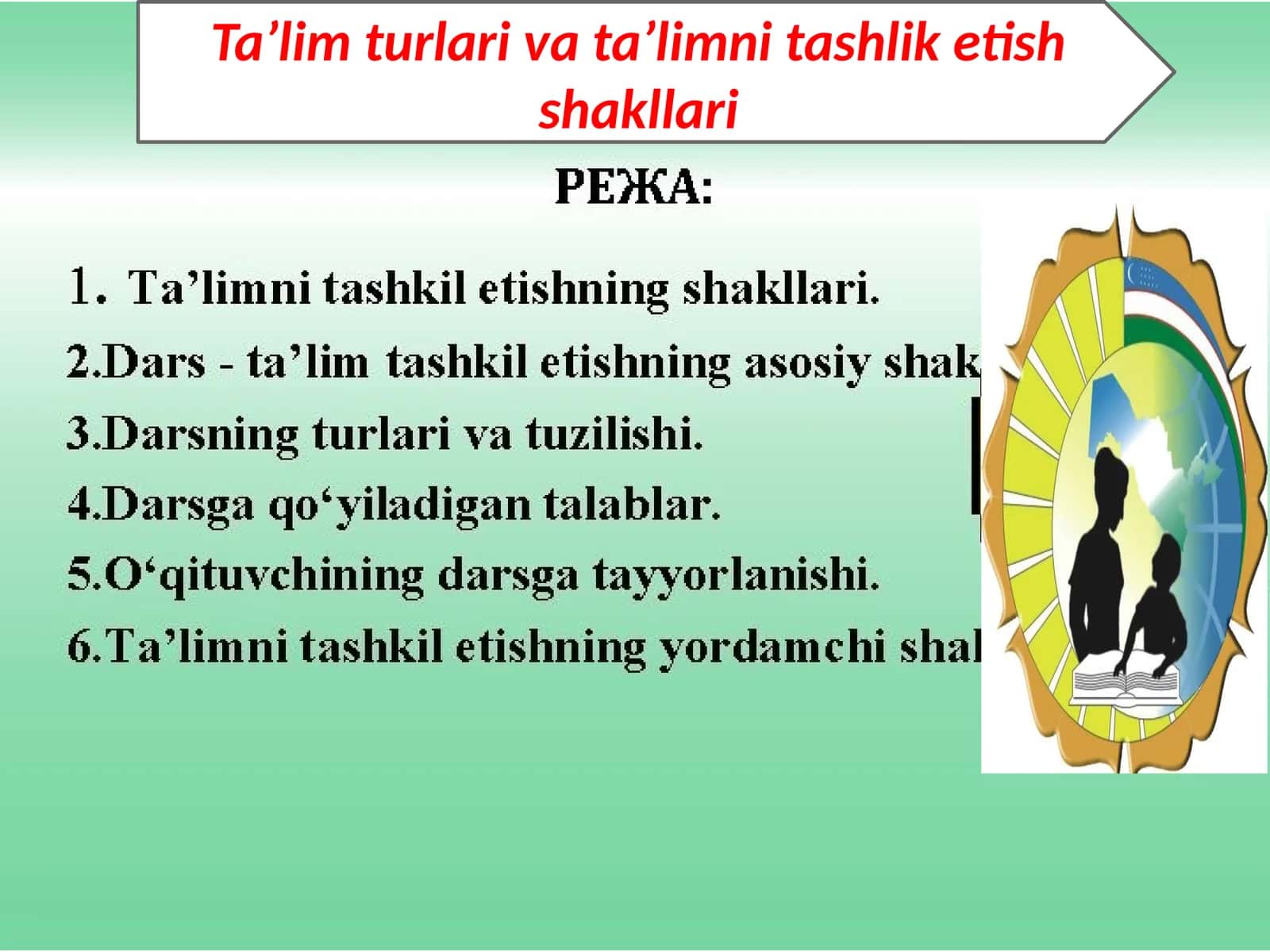 Ta’lim turlari va ta’limni tashlik etish shakllari