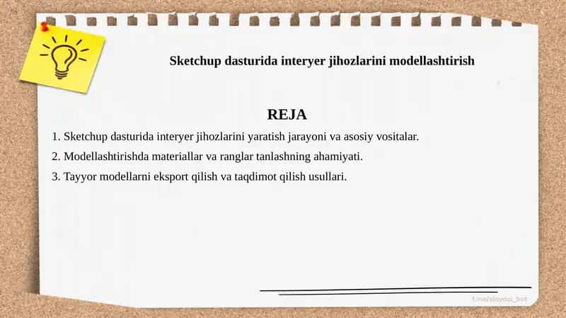 Sketchup dasturida interyer jihozlarini modellashtirish