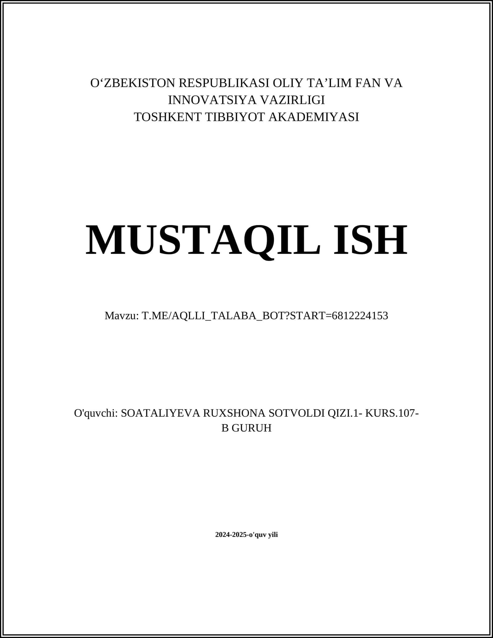 O‘zbekiston Respublikasi Oliy Ta’lim Fan va Innovatsiya Vazirligi
