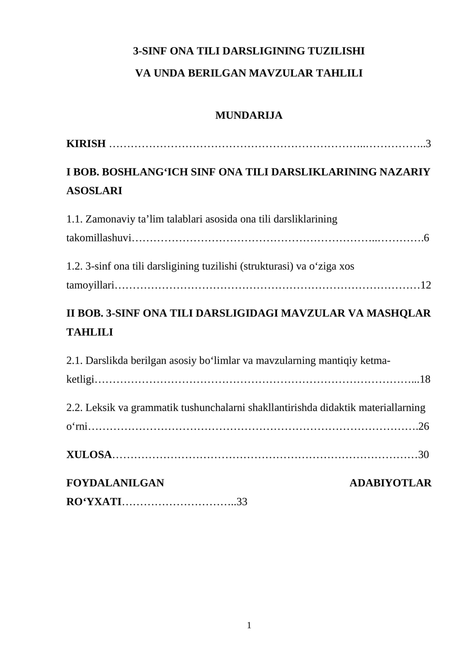 3-sinf ona tili darsligining tuzilishi va unda berilgan mavzular tahlili