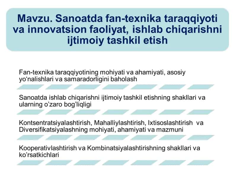 Sanoatda fan-texnika taraqqiyoti va innovatsion faoliyat