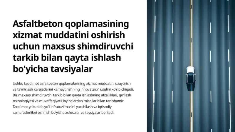 Asfaltbeton qoplamasining xizmat muddatini oshirish uchun maxsus shimdiruvchi tarkib bilan qayta ishlash bo'yicha tavsiyalar