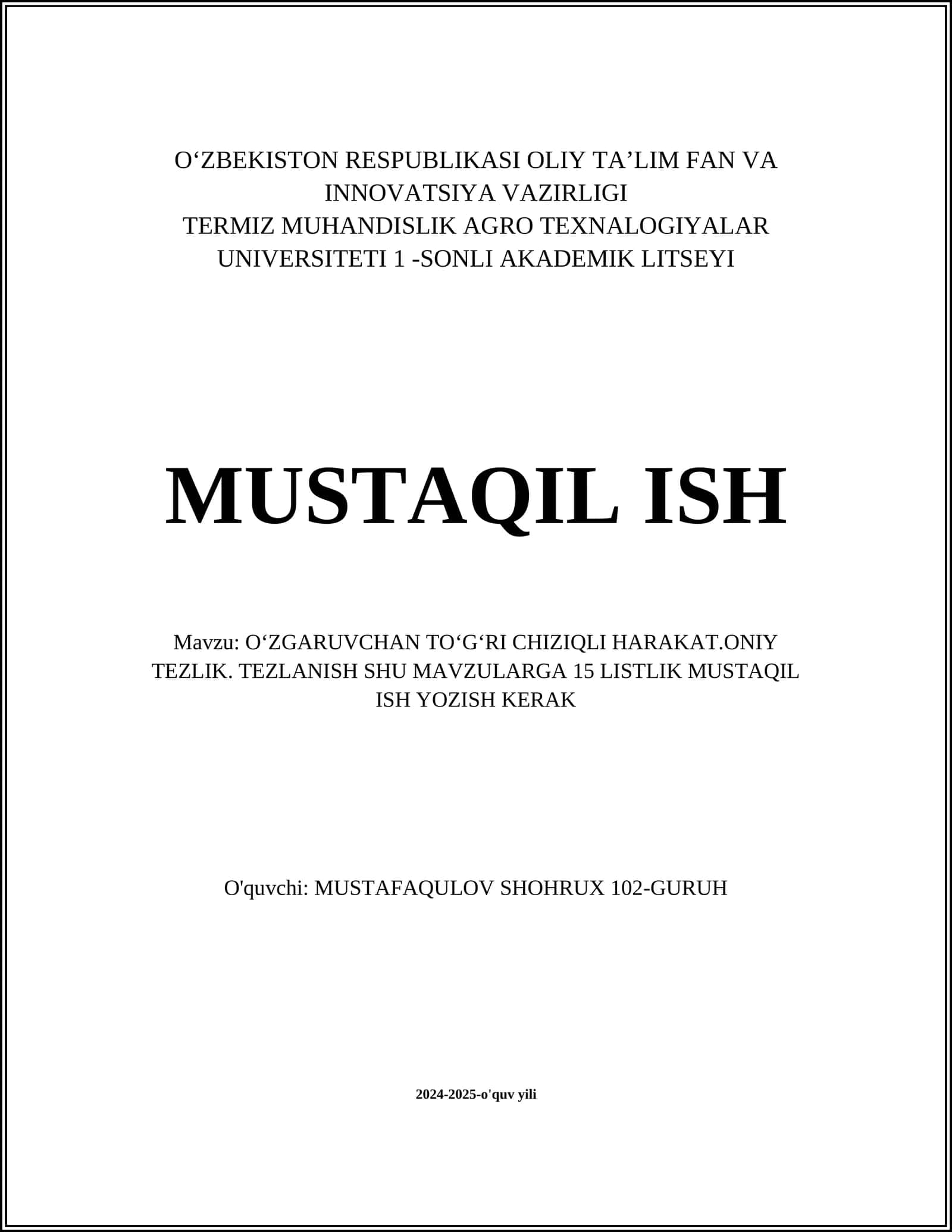 O'zgaruvchan to'g'ri chiziqli harakatni tasniflash
