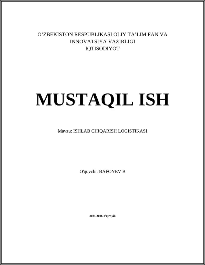 ISHLAB CHIQARISH LOGISTIKASI