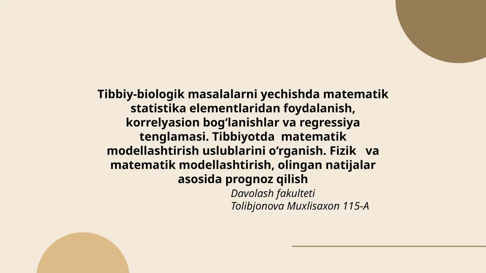 Tibbiy-biologik masalalarni yechish