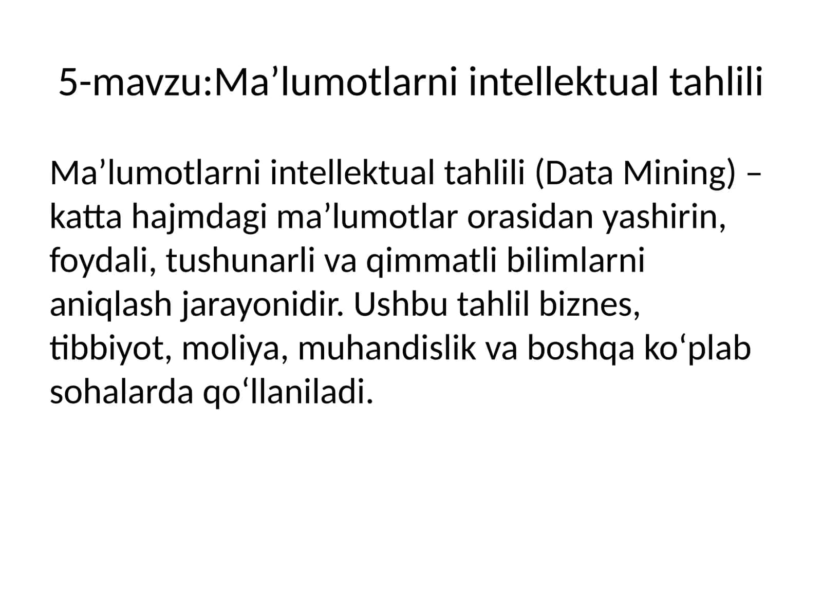 Ma’lumotlarni intellektual tahlili
