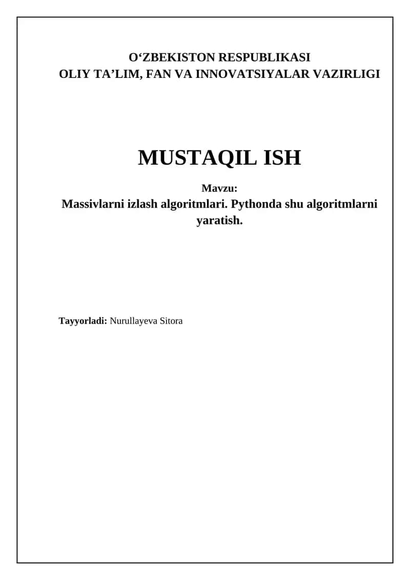 Massivlarda qidiruv algoritmlari: Asosiy tushunchalar va Python-da implementatsiya