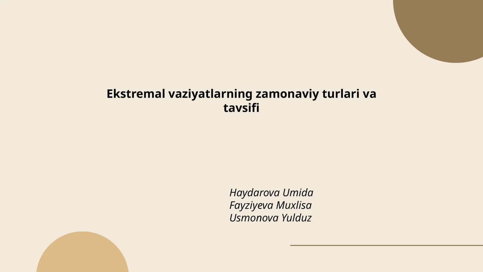 Ekstremal vaziyatlarning zamonaviy turlari va tavsifi