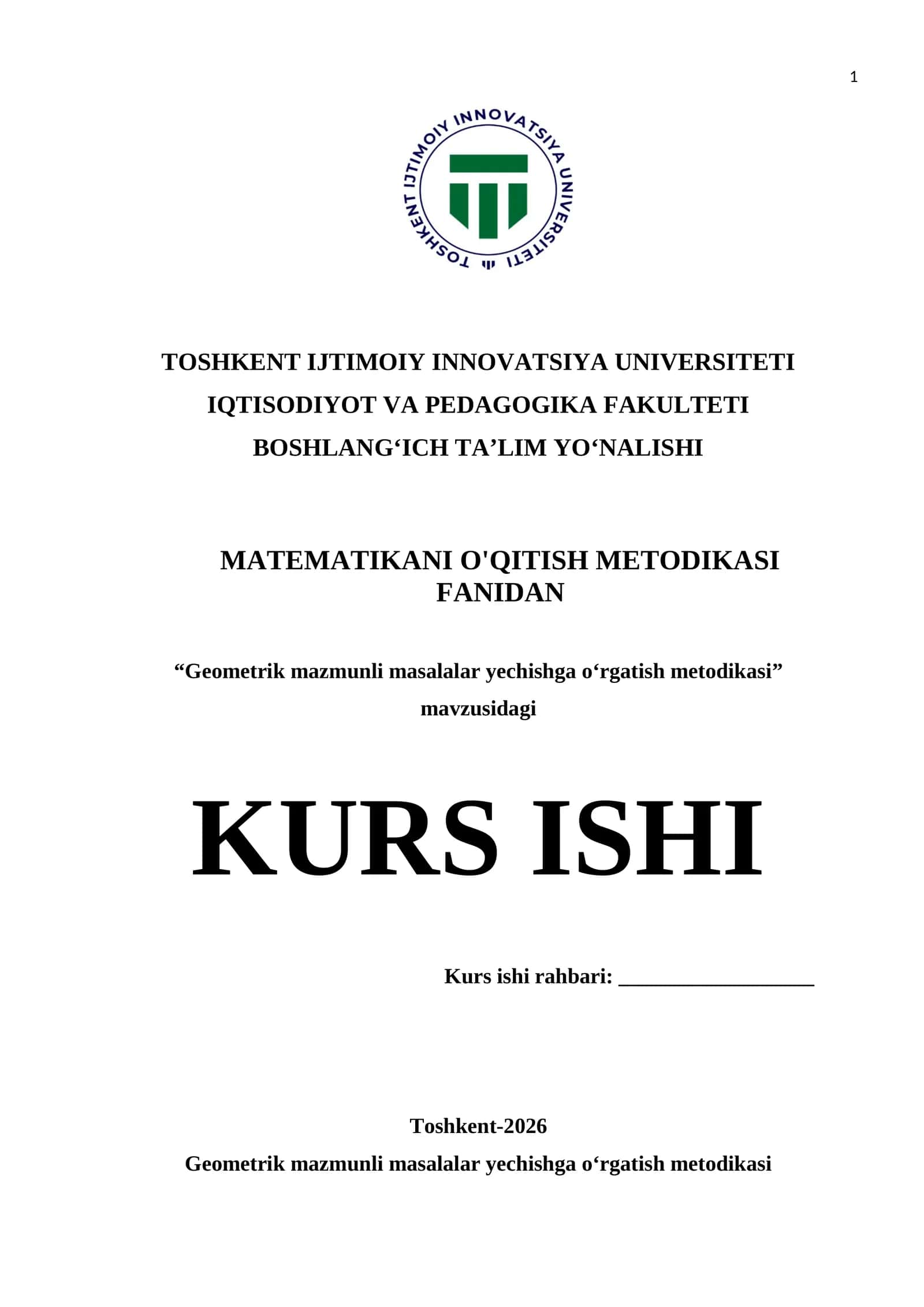 Geometrik mazmunli masalalar yechishga oʻrgatish metodikasi