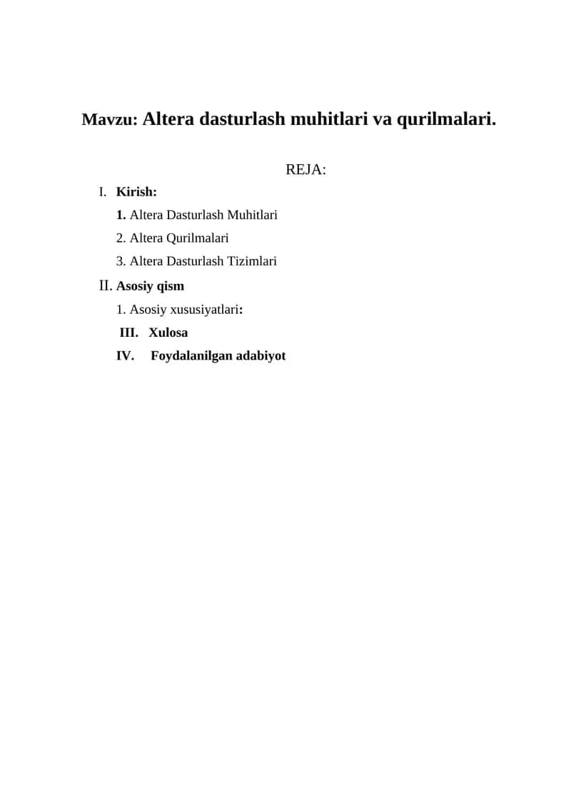 Altera dasturlash muhitlari va qurilmalari