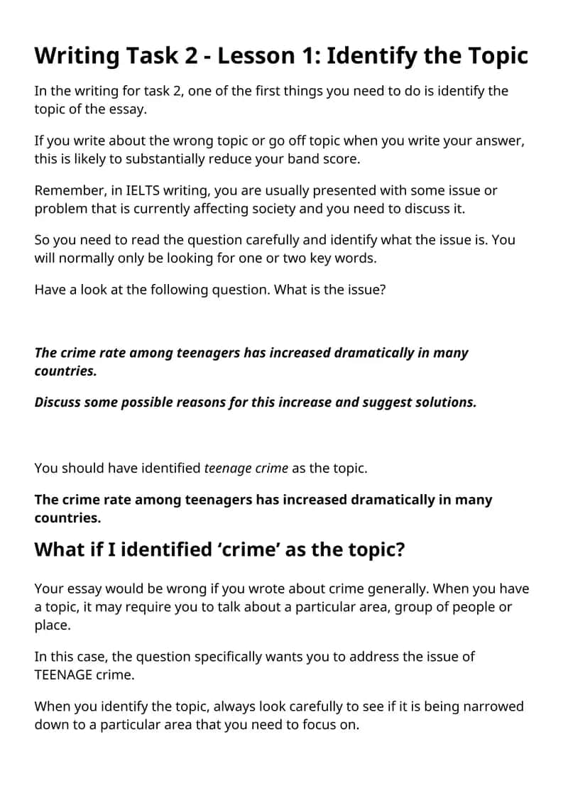 Writing Task 2 - Lesson 1: Identify the Topic