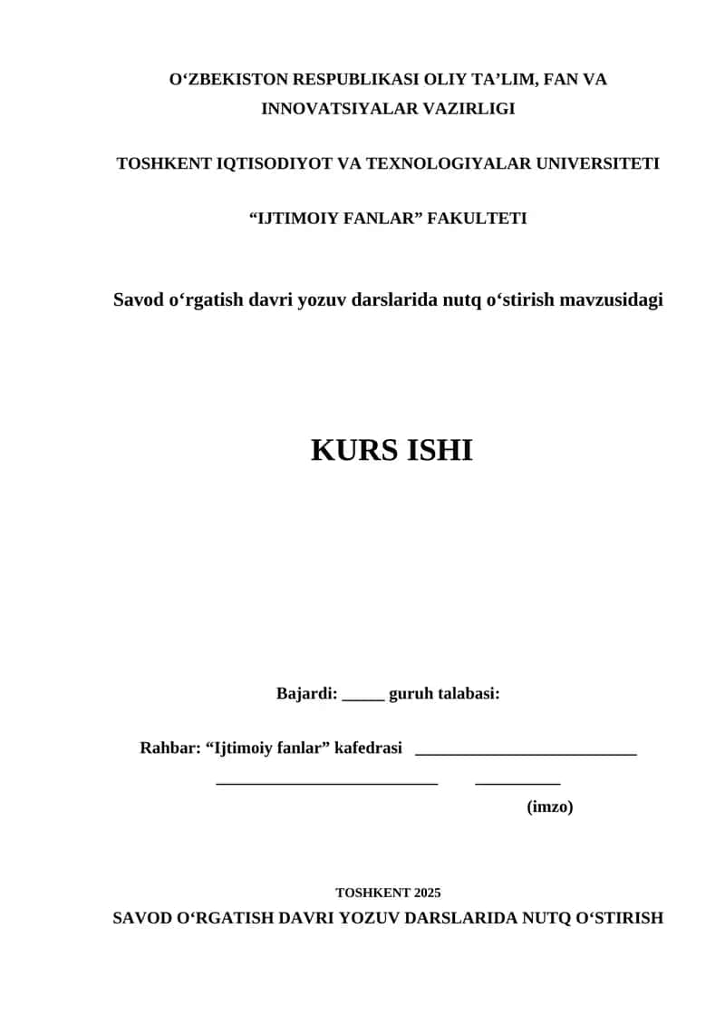Savod o‘rgatish davri yozuv darslarida nutq o‘stirish
