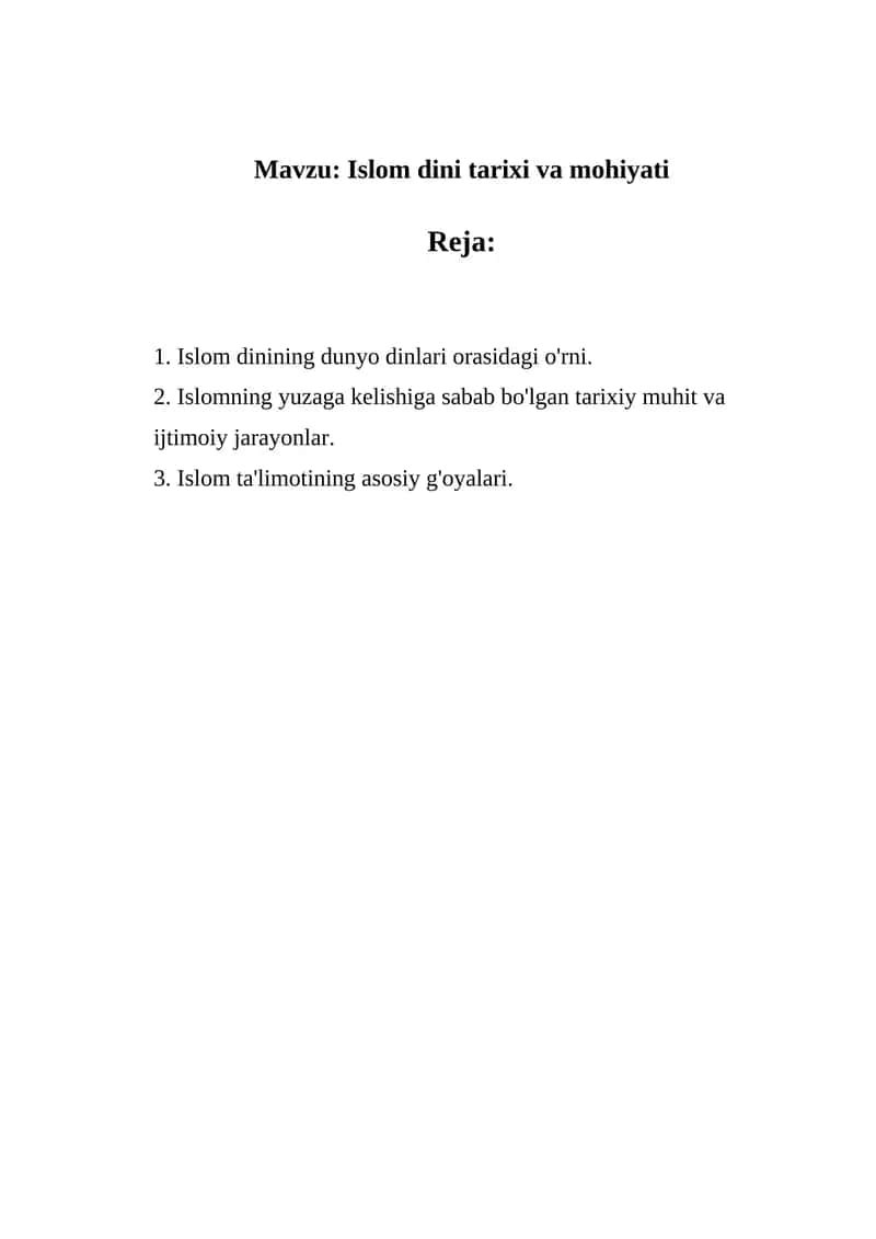 Islom dini tarixi va mohiyati