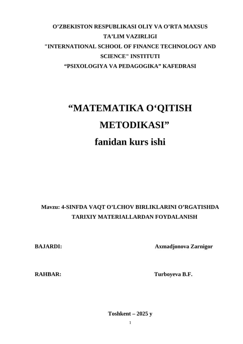 4-SINFDA VAQT O’LCHOV BIRLIKLARINI O’RGATISHDA TARIXIY MATERIALLARDAN FOYDALANISH...docx