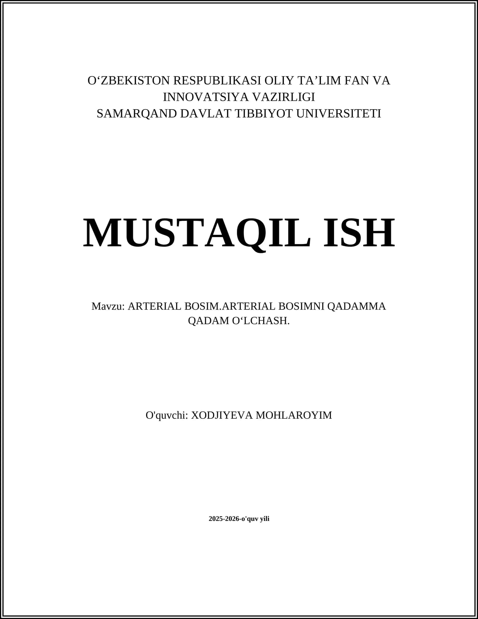 ARTERIAL BOSIM.ARTERIAL BOSIMNI QADAMMA QADAM O‘LCHASH