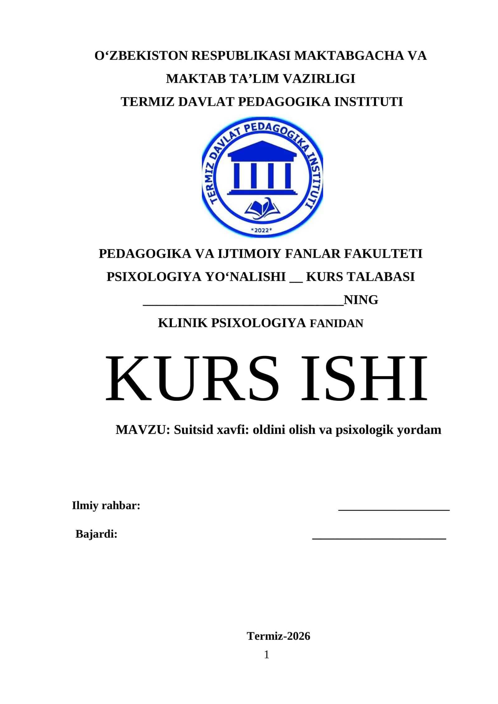 Suitsid xavfi: oldini olish va psixologik yordam