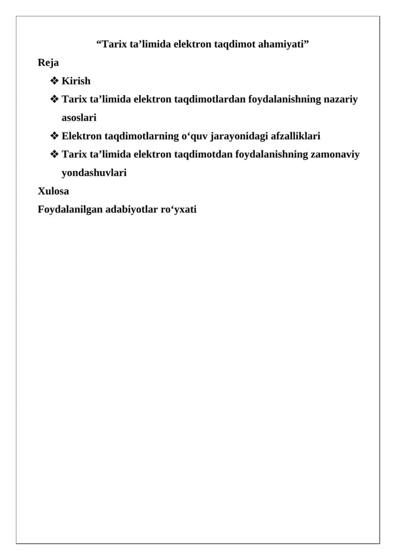 Tarix ta’limida elektron taqdimot ahamiyati