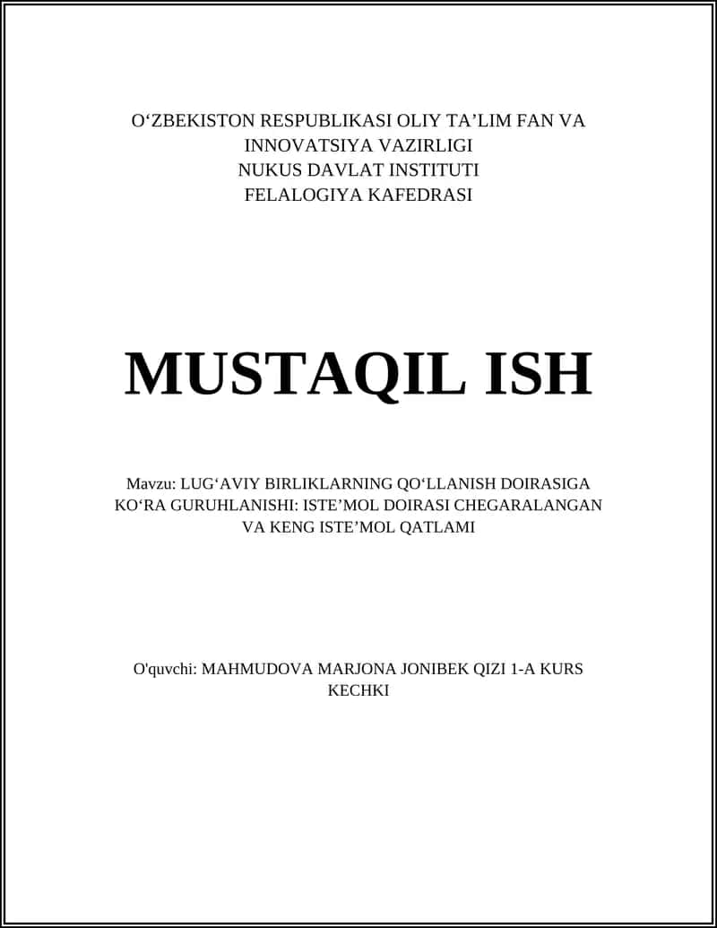 LUGʻAVIY BIRLIKLARNING QOʻLLANISH DOIRASIGA KOʻRA GURUHLANISHI