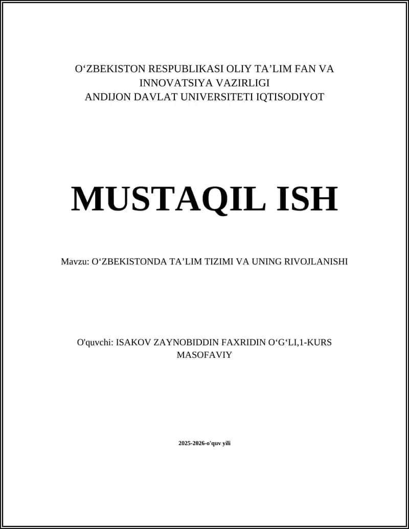 OʻZBEKISTONDA TAʼLIM TIZIMI VA UNING RIVOJLANISHI