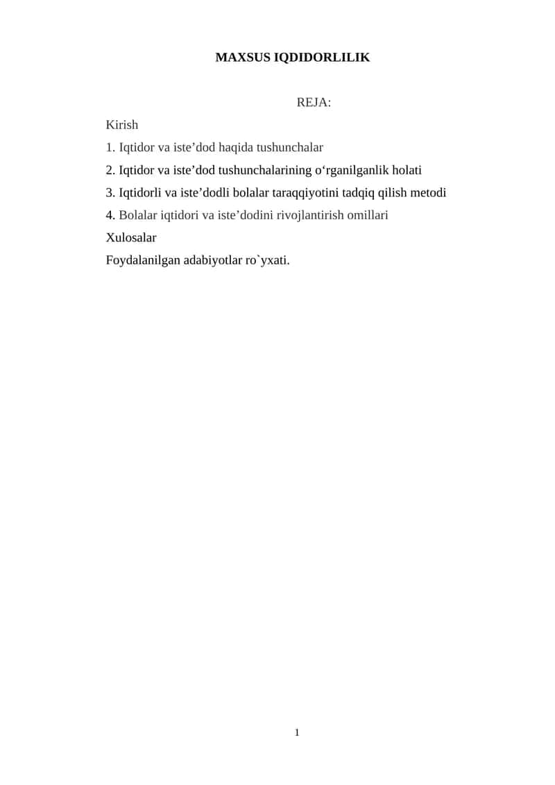 MAXSUS IQDIDORLILIK