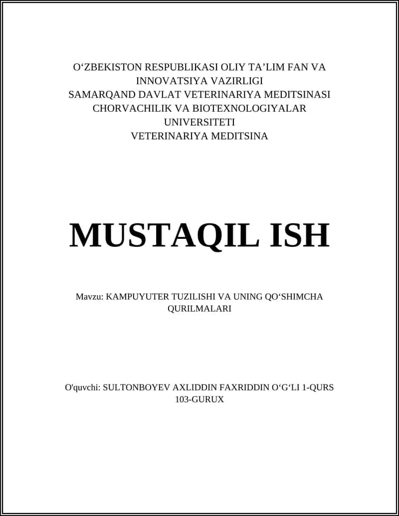 KAMPUYUTER TUZILISHI VA UNING QOʻSHIMCHA QURILMALARI