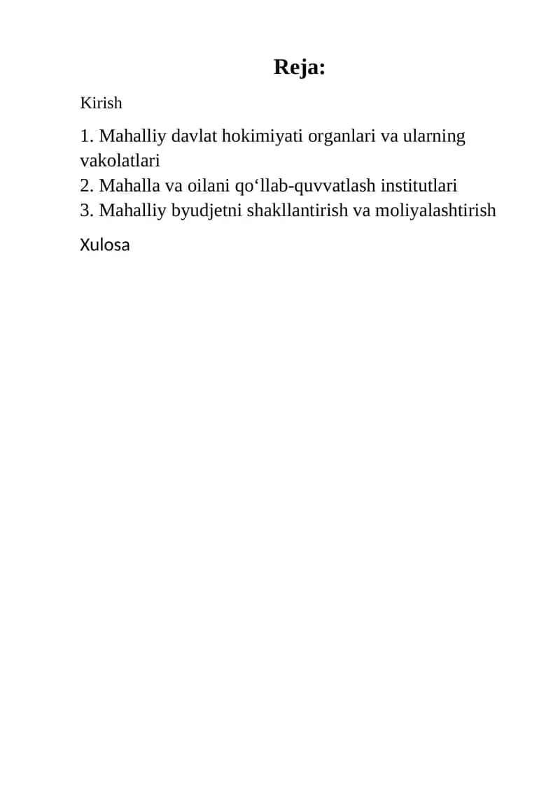Normativ-huquqiy asoslar va mahalliy boshqaruv institutsional mexanizmlari | Mahalliy boshqaruv tizimi