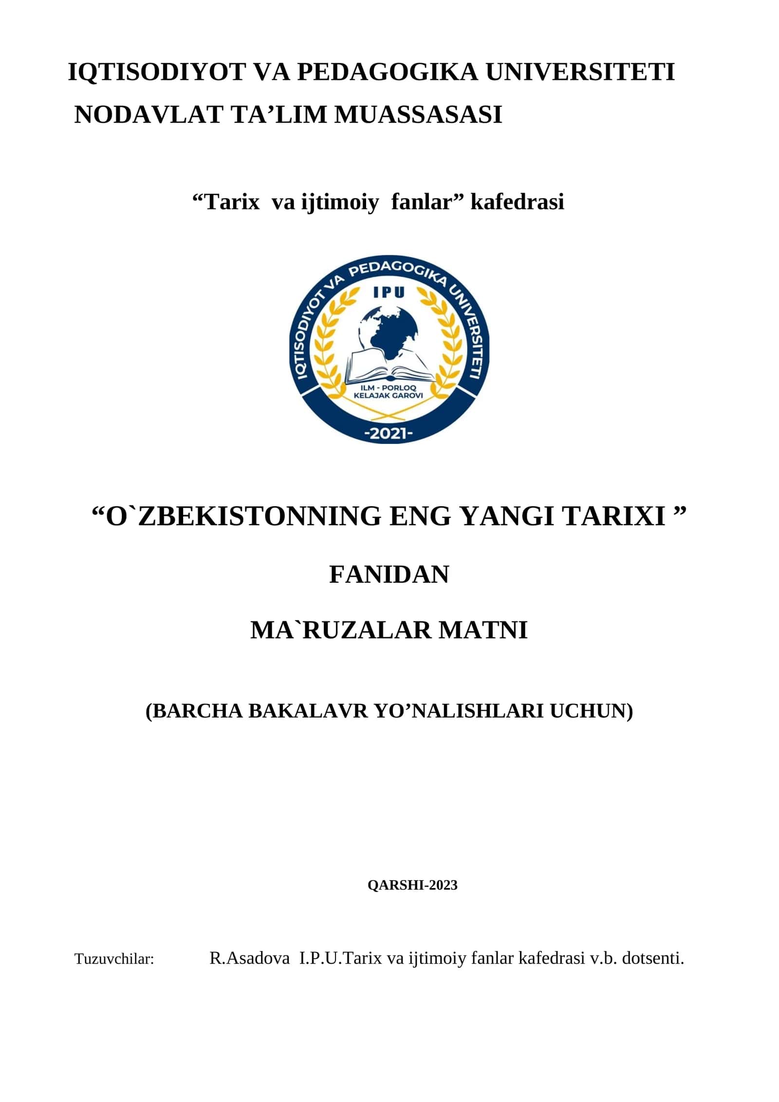 O`zbekistonning eng yangi tarixi