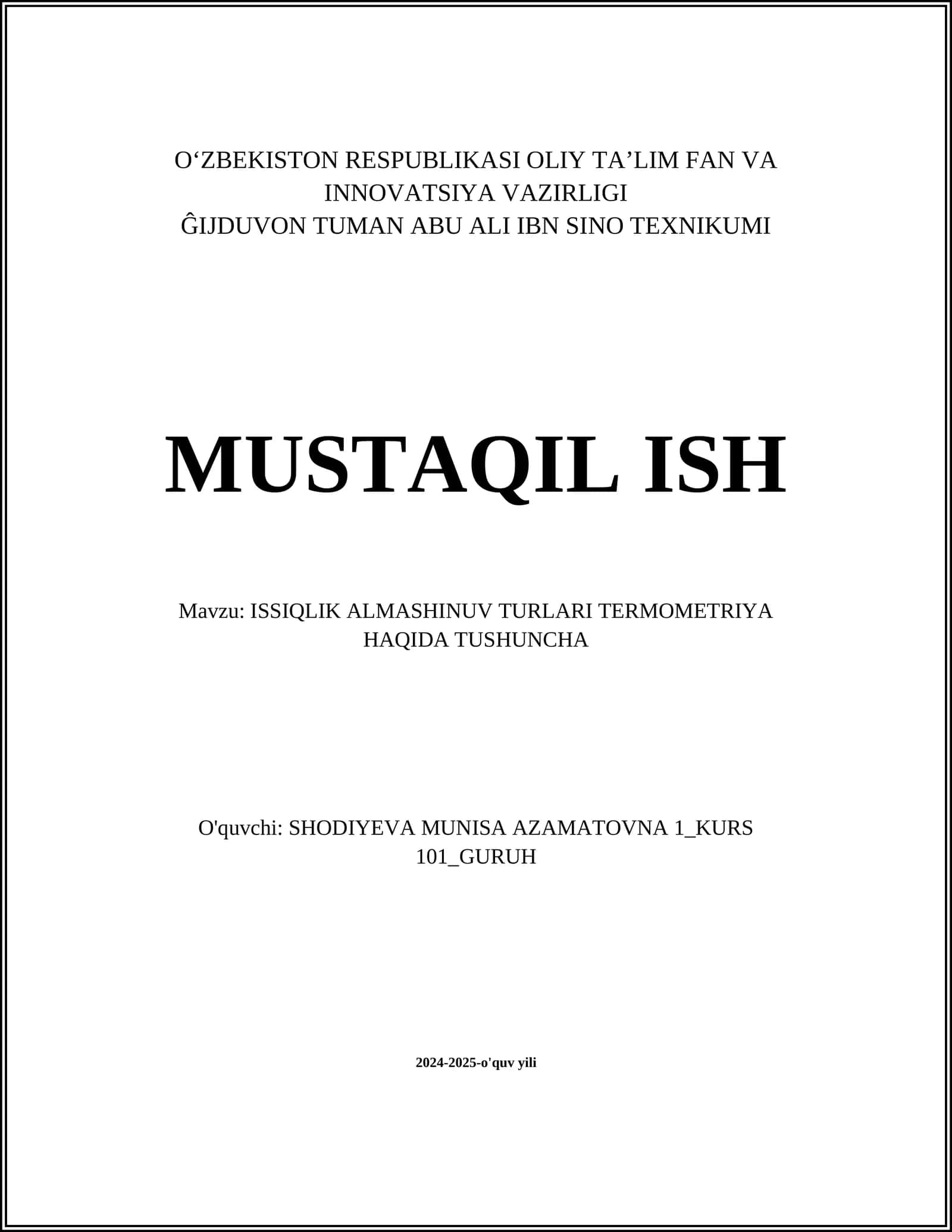 ISSIQLIK ALMASHINUV TURLARI TERMOMETRIYA HAQIDA TUSHUNCHA